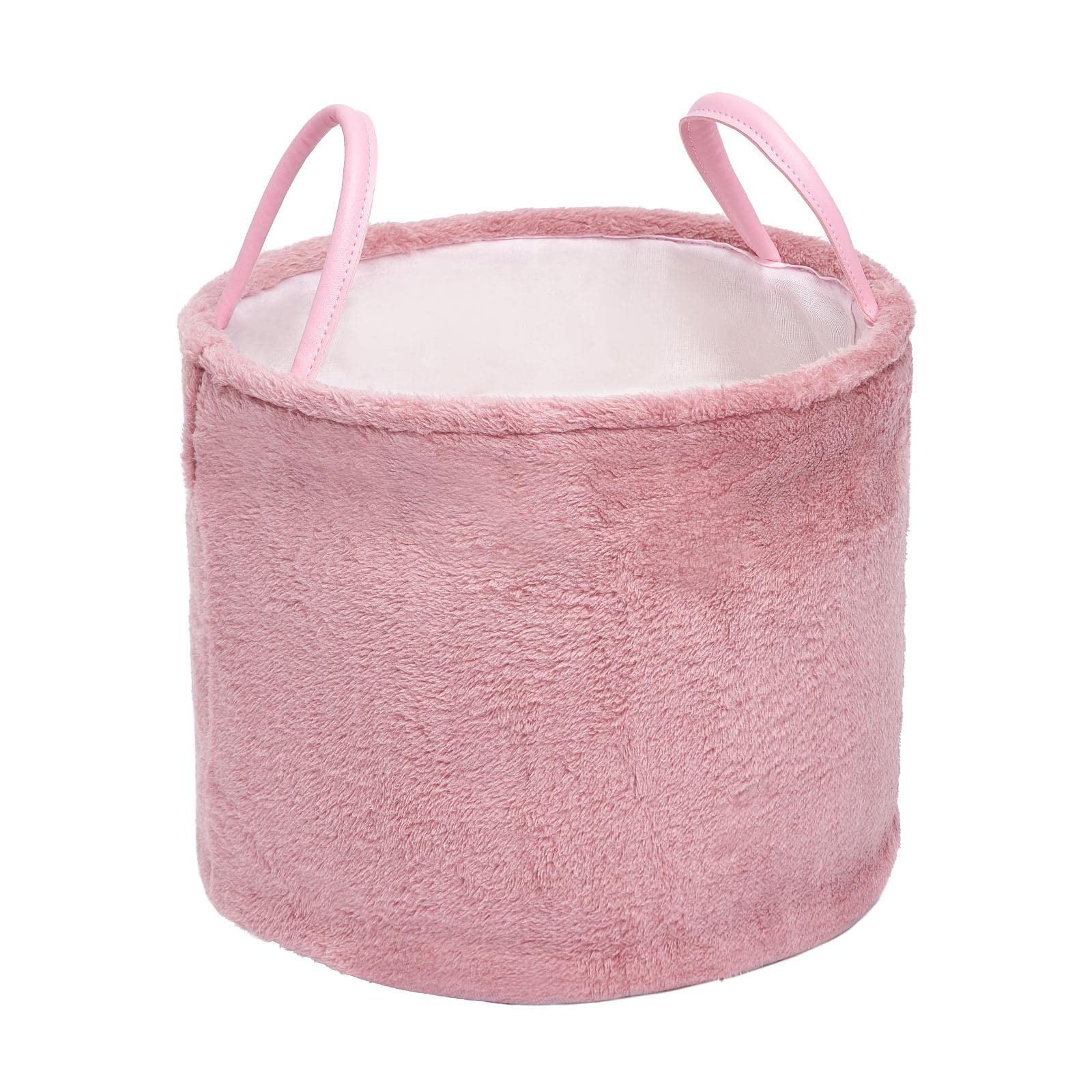 OHS Teddy Fleece Storage Blanket Basket Laundry Wash Bathroom Toy Hamper with Handles Home Stair Decor Tidy Picnic Organiser Clothes Foldable - Blush Pink