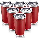 Cool Yoleb 20 oz Tumblers Bulk Stainless Steel Tumbler with Lid Double Wall Vacuum Insulated Coffee Mug 20oz Powder Coated Cup for Hot and Cold Drinks, Red, 6 pack