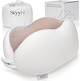 Skyyhi Women's Small Fitted Neck Pillow for Traveling, Memory Foam Travel Pillow, Travel Neck Pillows for Airplanes, Travel Essentials for Flying, Plane Pillow in Taupe and White