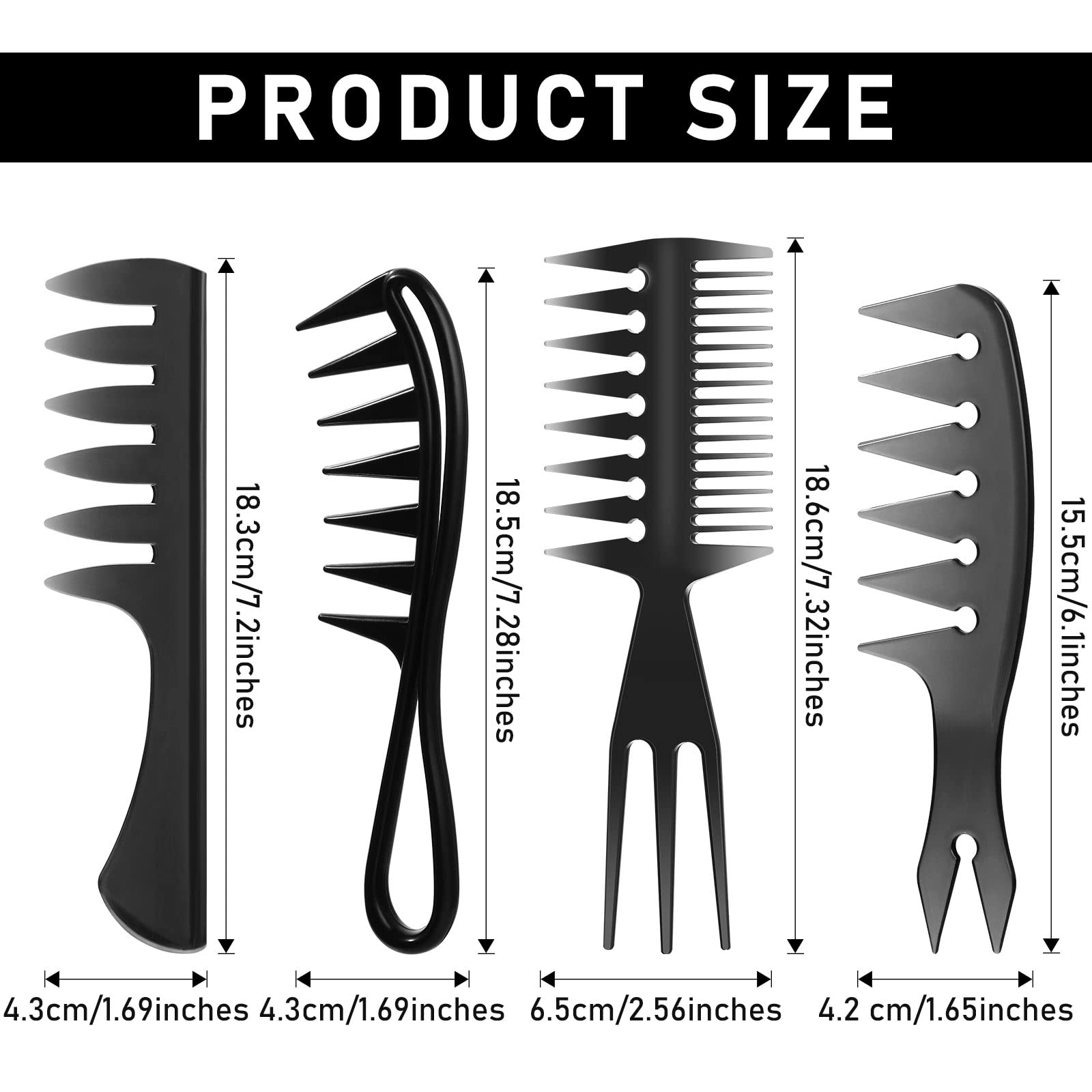 Sieral 4 Pcs Hair Styling Combs Set Wide Tooth Texture Combs with Double Side Tail Barber Tool for Men Women Beard Hairstylist Tools African American Accessories, Black, 4 Styles