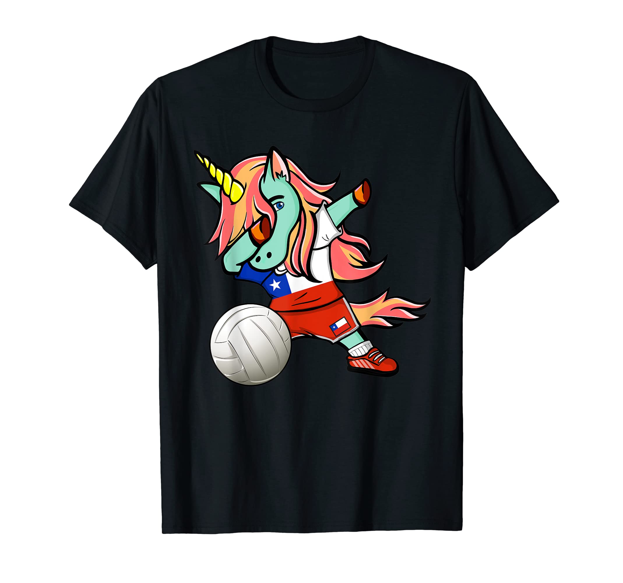 Dabbing Unicorn Chile Volleyball Lovers Jersey Chilean Flag T-Shirt