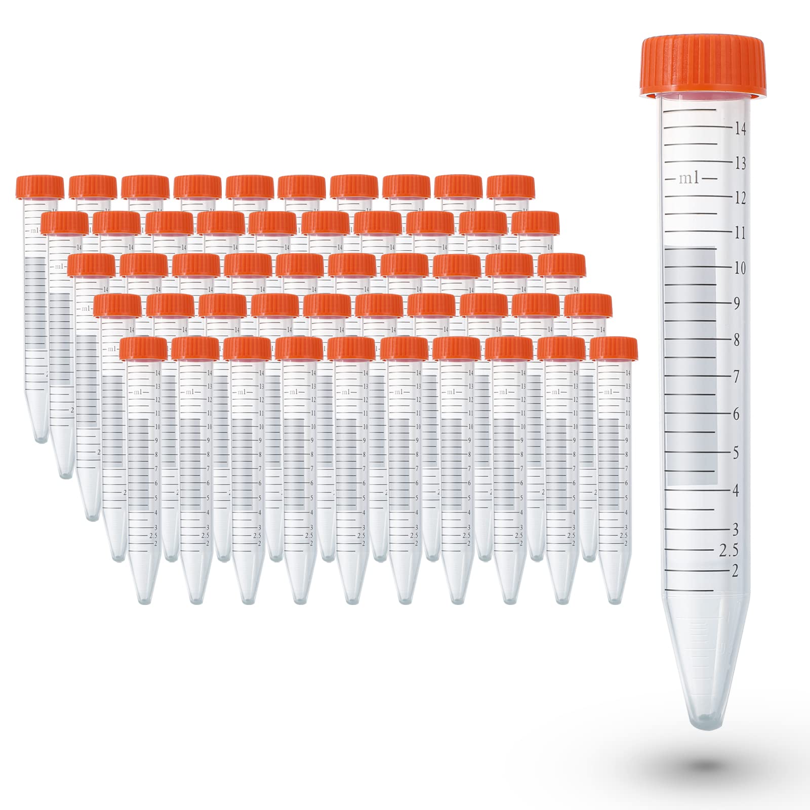 15ml Centrifuge Tubes with Lid, Sterile Lab Tubes,Conical Centrifuge Tubes, Non-pyrogenic, DNase/RNase Free, Enzyme-Free, Graduated Marks, Leakage-proof Screw Cap, 50PCS