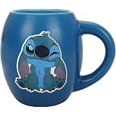 Lilo &amp; Stitch Blue Ceramic Coffee Mug 18 oz Oval Mug for Hot Drinks