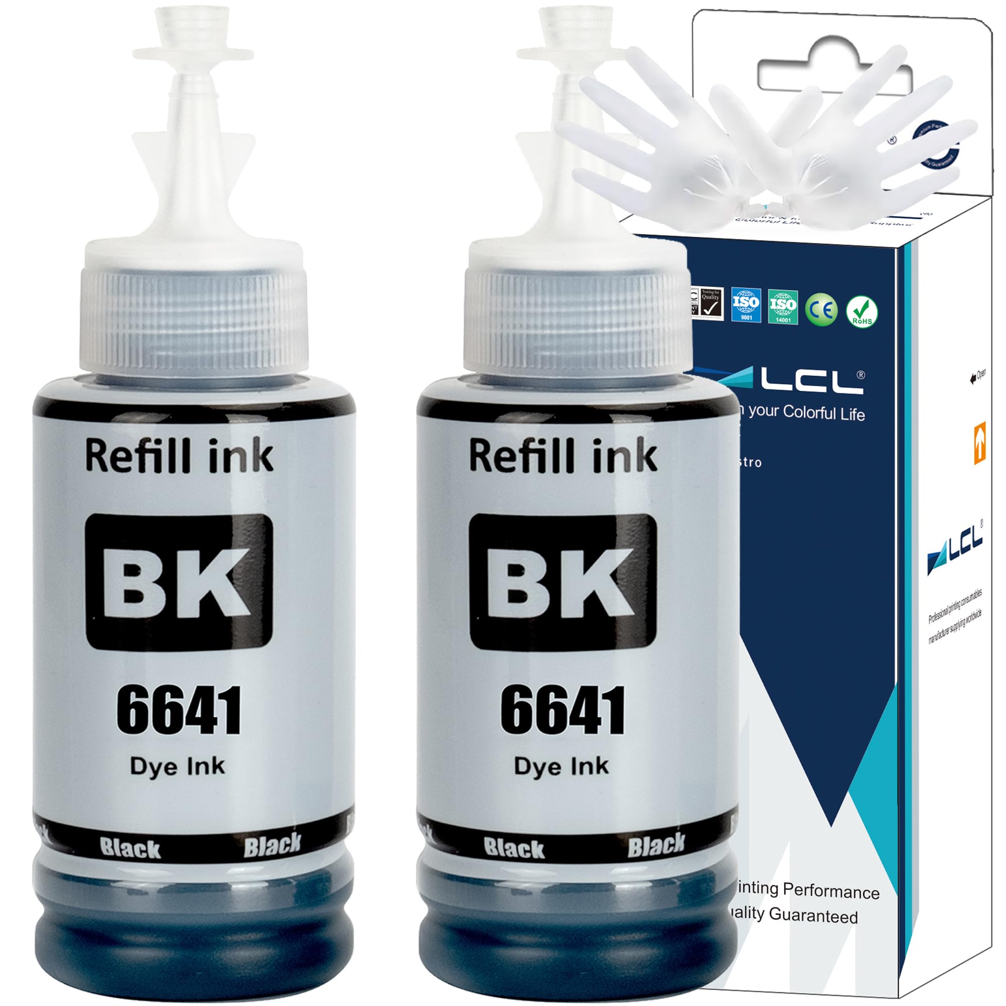 LCL Compatible Ink Bottle Replacement for Epson 664 T6641 ET-2500 ET-2550 ET-2600 ET-2650 ET-3600 ET-4500 ET-4550 ET-14000 L100 L110 L120 L130 L132 L200 L210 L220 L222 L310 L312 L350 L355 (2PK Black)