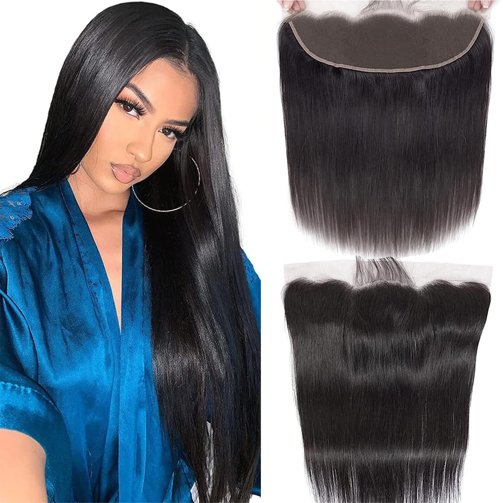 DUAUJUIU Lace Frontals 13x4 Straight HD Transparent Lace Frontal Closure Human Hair Pre Plucked with Natural Hairline Ear to Ear Natural Color Brazilian Hair for Women 16 Inch — image 1