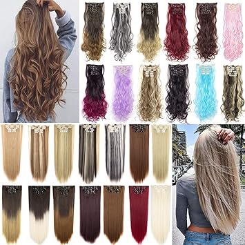 Amazon Com 6pcs 16clips Thick Soft Hair Clip In Hair Extension Curly Straight Hair Clip On Synthetic Hair Extensions Hairpieces For Women Beauty