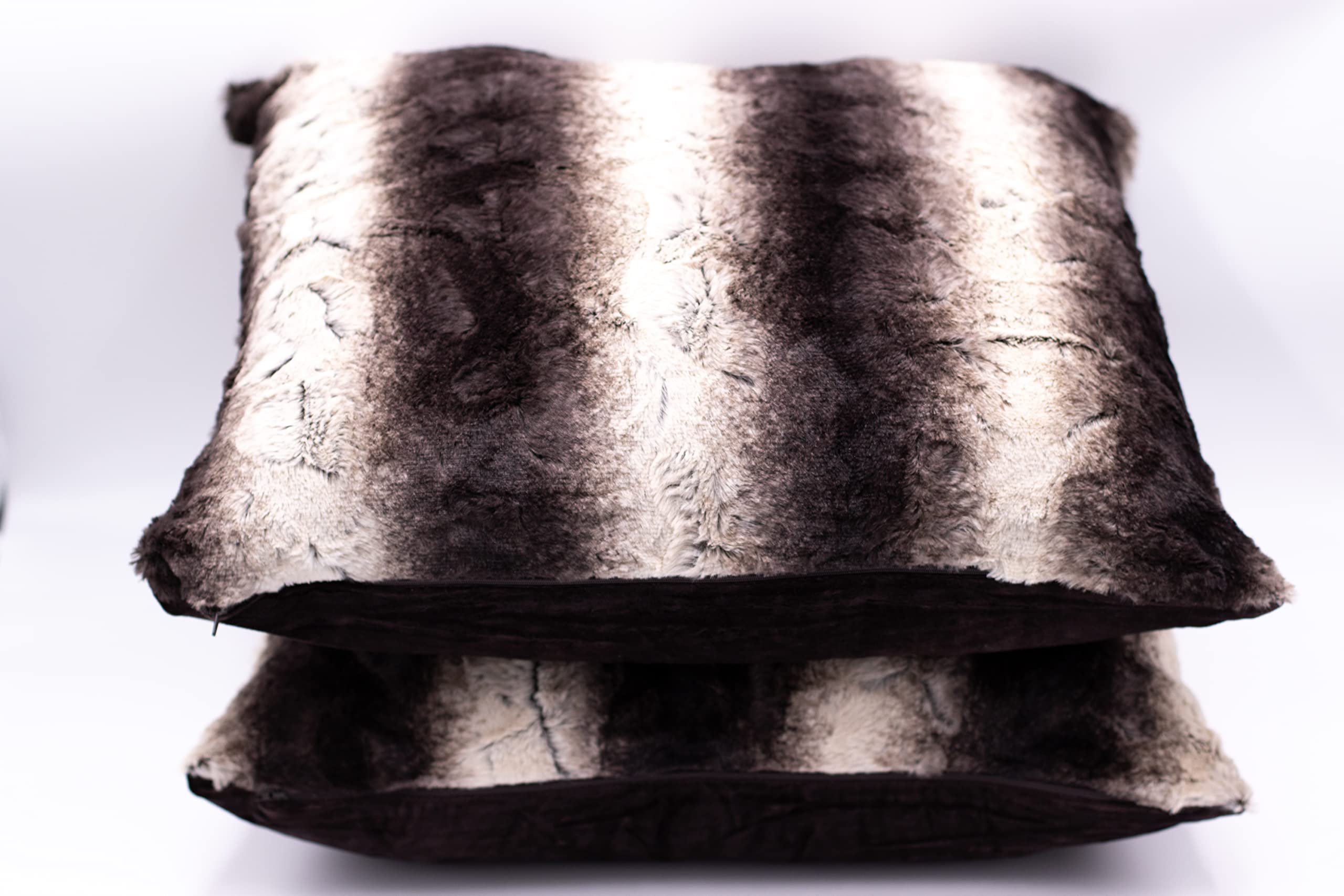 Lex's Linens Pack of 2 Opulence Premium Faux Fur Cushion Covers (Brown Wolf, 60 x 60cm)