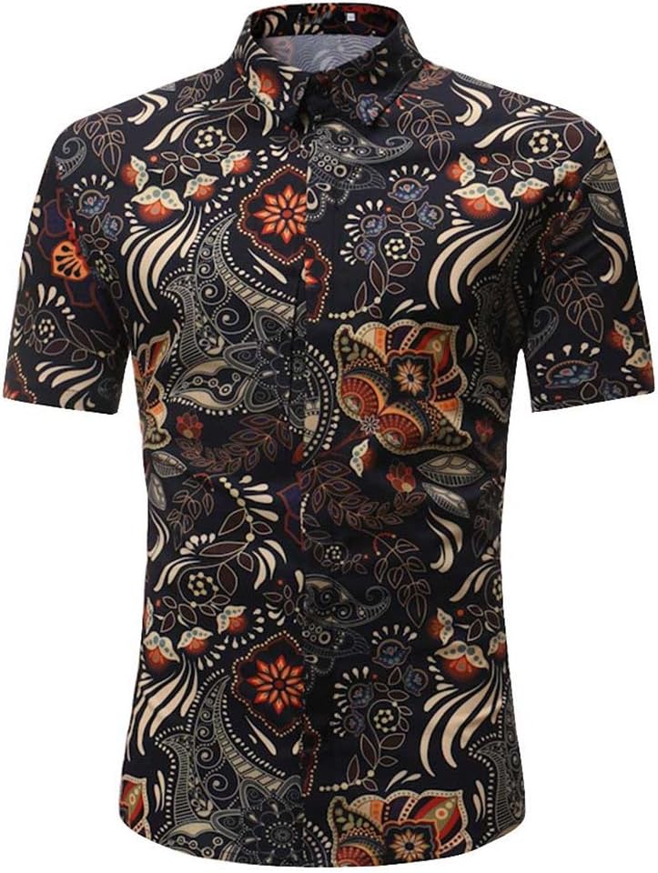 Mens T Shirts,Mens Shirts Short Sleeve,Mens Shirts,Mens Tops,Mens Shirts Casual,Mens Tops Summer,Men Shirt New Look,Moonuy Men Printed Button Turn Down Collar Fashion Casual Blouse