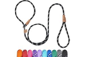 Petarea 5 FT Slip Lead Dog Leash, Heavy Duty Rope Leash for Small Medium Large Dogs, No Pull Training Lead with Reflective Thread, Strong Comfortable Loop Leash (Black Stripe, Medium(3/8"))
