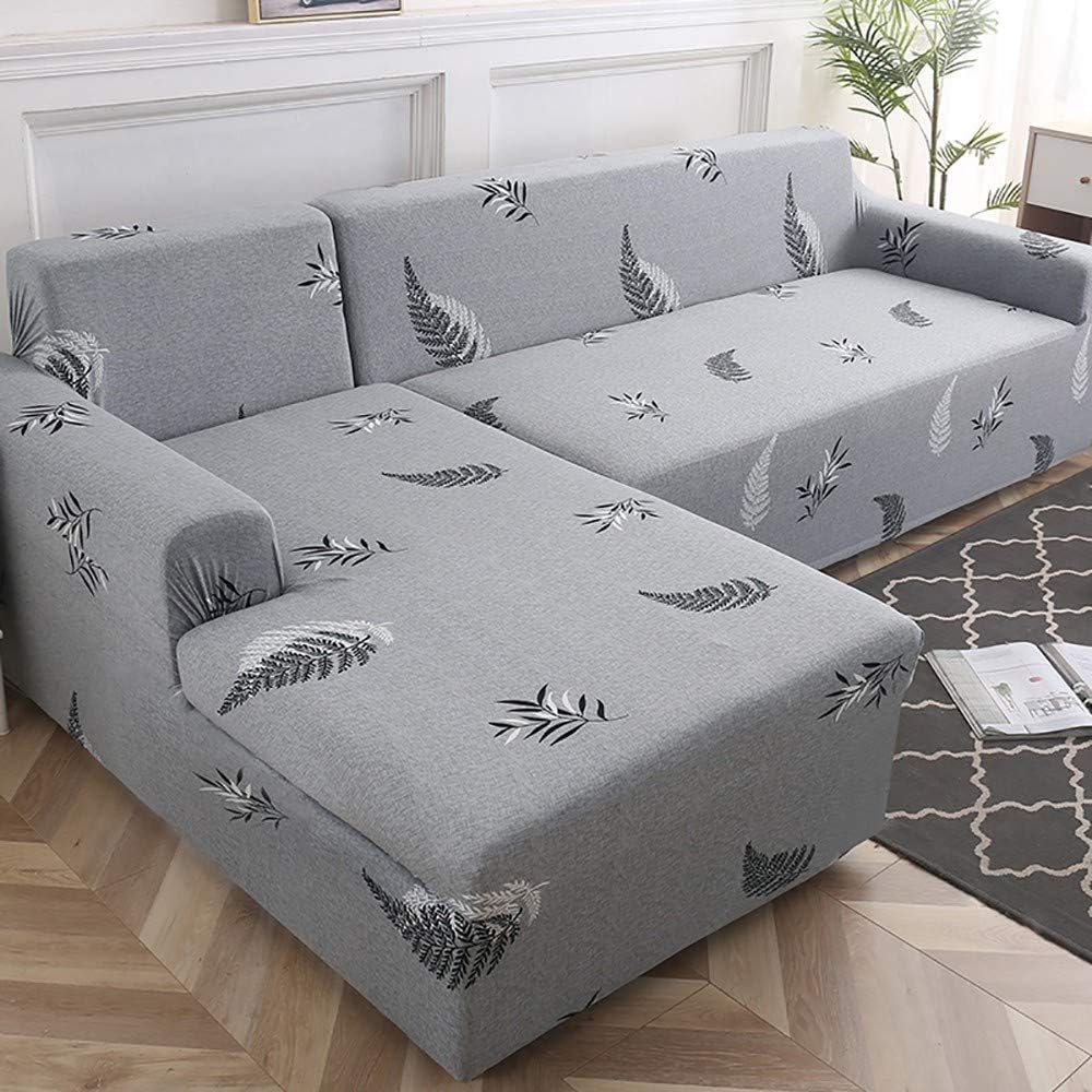 Slipcover for L-shaped Couch Sectional Chaise Lounge Chair Corner Sofa Cover 2 3 4 Seater Furniture Protector Anti-slip Elastic Knitted Fabric with a Pillow Cover