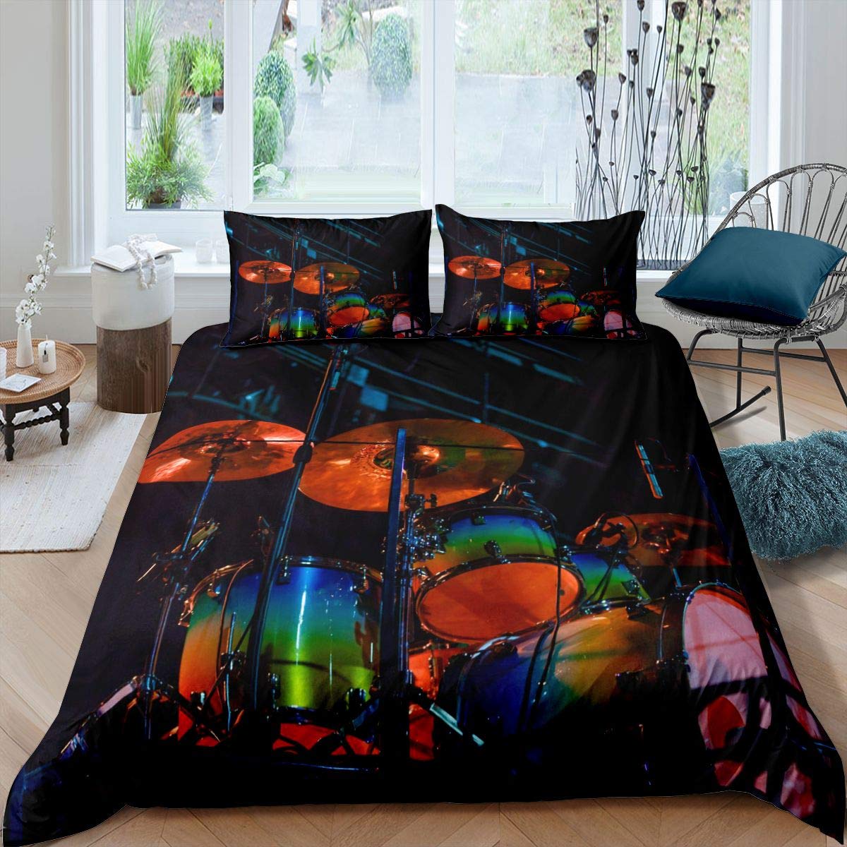 Homemissing Drum Kit Comforter Cover Music Bedding Set for Boys Girls Musical Duvet Cover Popstar Party Bedding & Linen Single 2Pcs