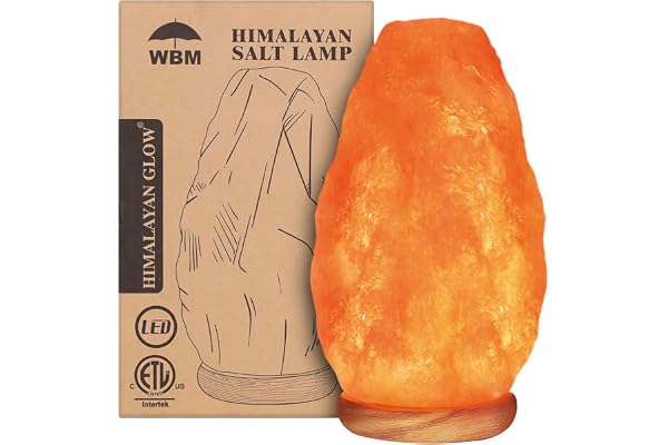 WBM Salt Lamp - USB Himalayan Salt Lamp with Touch Dimmer Control, Natural Pink Crystal, 5-7 lbs, Wooden Base, LED Bulb, Room