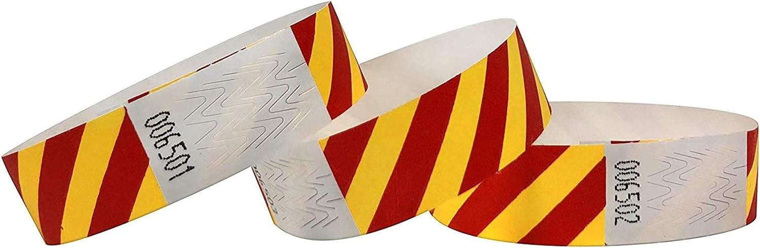 Tyvek Wristbands - Striped - 500 Pack - 3/4" Tyvek Wristbands for Events (Red-Yellow, 500 Pack)