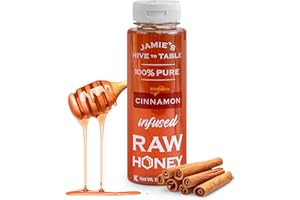 Jamie's Hive to Table Cinnamon Flavored Honey, 12 Oz – 100% Raw & Unfiltered Honey with a Warm & Spiced Flavor – Perfect for Coffee, Smoothies & Desserts