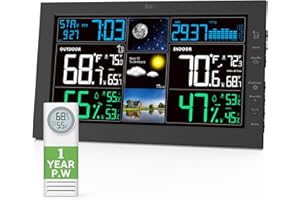 Viveneat Weather Stations Wireless Indoor Outdoor, Indoor Outdoor Thermometer Wireless with Digital Atomic Clock, Large Display, Barometric Pressure, Forecast, Adjustable Backlight, Contemporary
