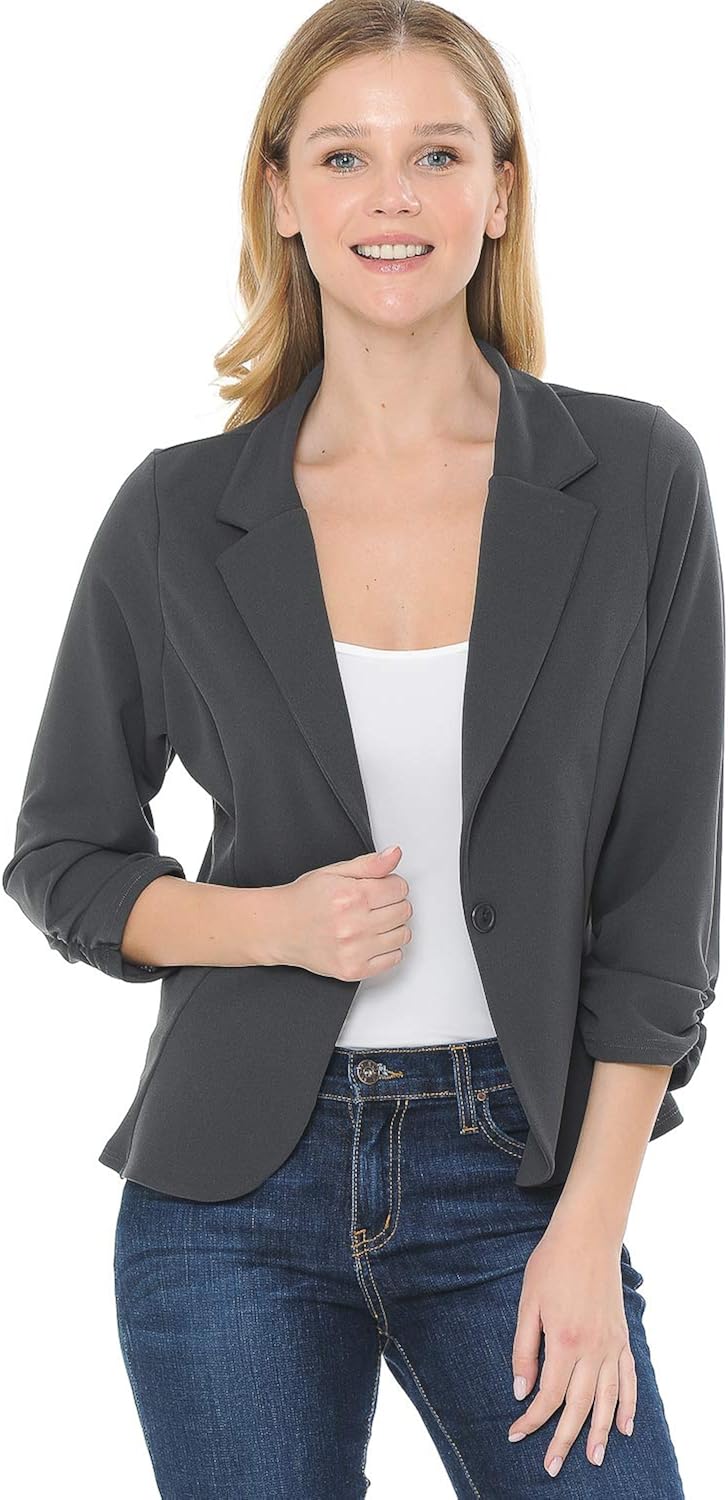 MINEFREE Women's 3/4 Sleeve Lightweight Casual Work Knit Blazer Jacket (S-3XL) at  Women’s Clothing store