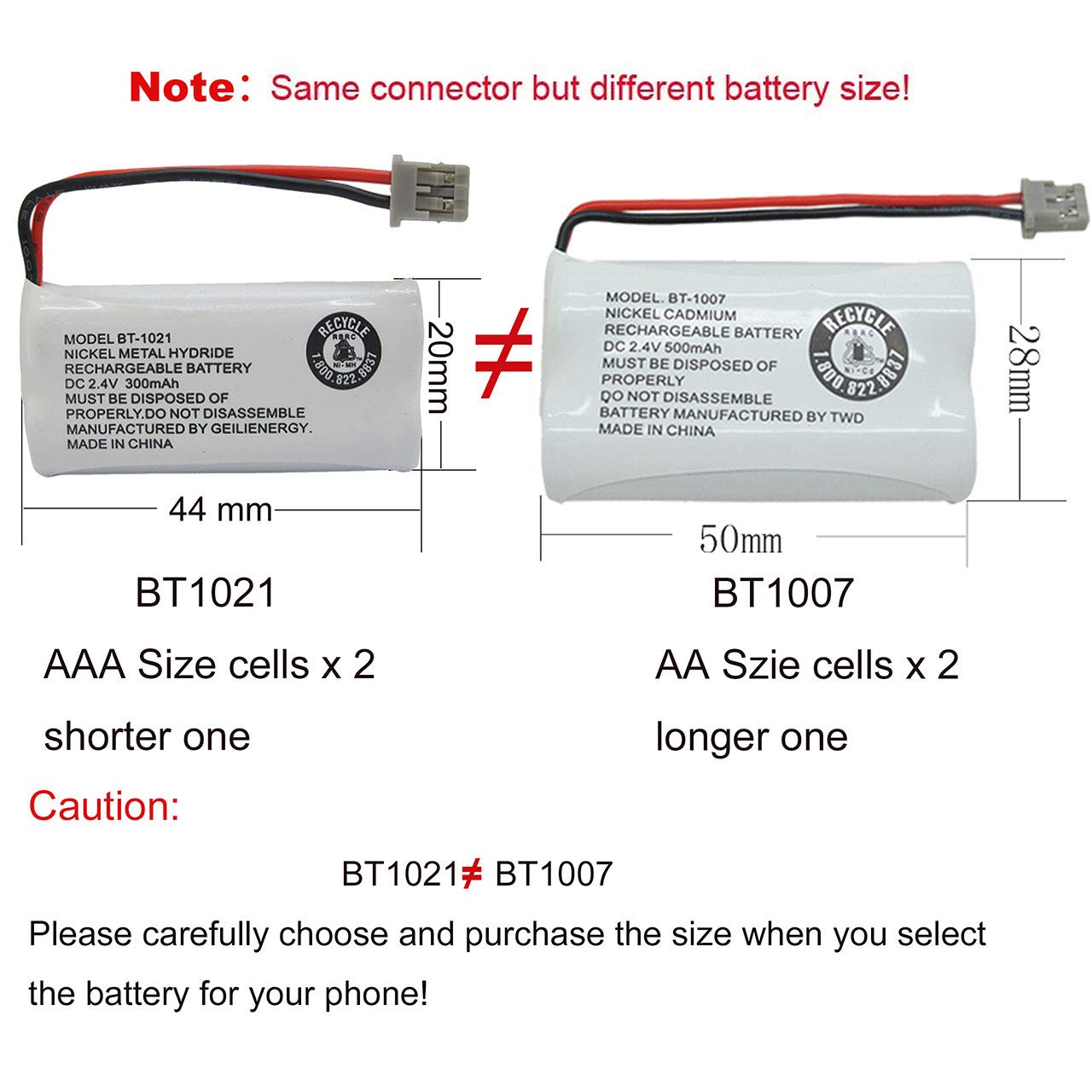 GEILIENERGY 2.4V 300mAh BT-1021 BBTG0798001 Cordles Phone Battery Compatible with Uniden BT1021 BT-1025 BT-1008 BT-1016 Empire CPH-515B Cordless Phone (2-Pack)