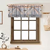 ZhiRain Rustic Country Valance Curtain Wooden Barn Doors Farm Farmhouse Rod Pocket Valance Window Treatments 1 Panel Short Curtains for Kitchen Bathroom Bedroom 54 x 18 in