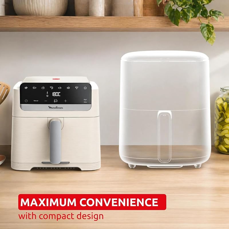 Easy Fry Mega Compact, Friggitrice ad Aria, Risparmio Energetico, Capacità 7.5L, Frontale Rimovibile, EZ866AF0