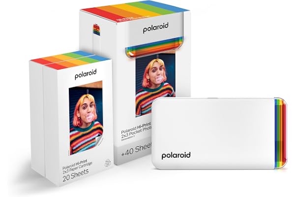 Polaroid Hi-Print + Paper Bundle - 2nd Generation Bluetooth Connected 2x3 Pocket Photo Dye-Sub Printer - White Printer + 40 Photos (6438) | Bluetooth, USB-C, ~20 Prints and Charge, Includes 2×20 Sticky-Back Sheets