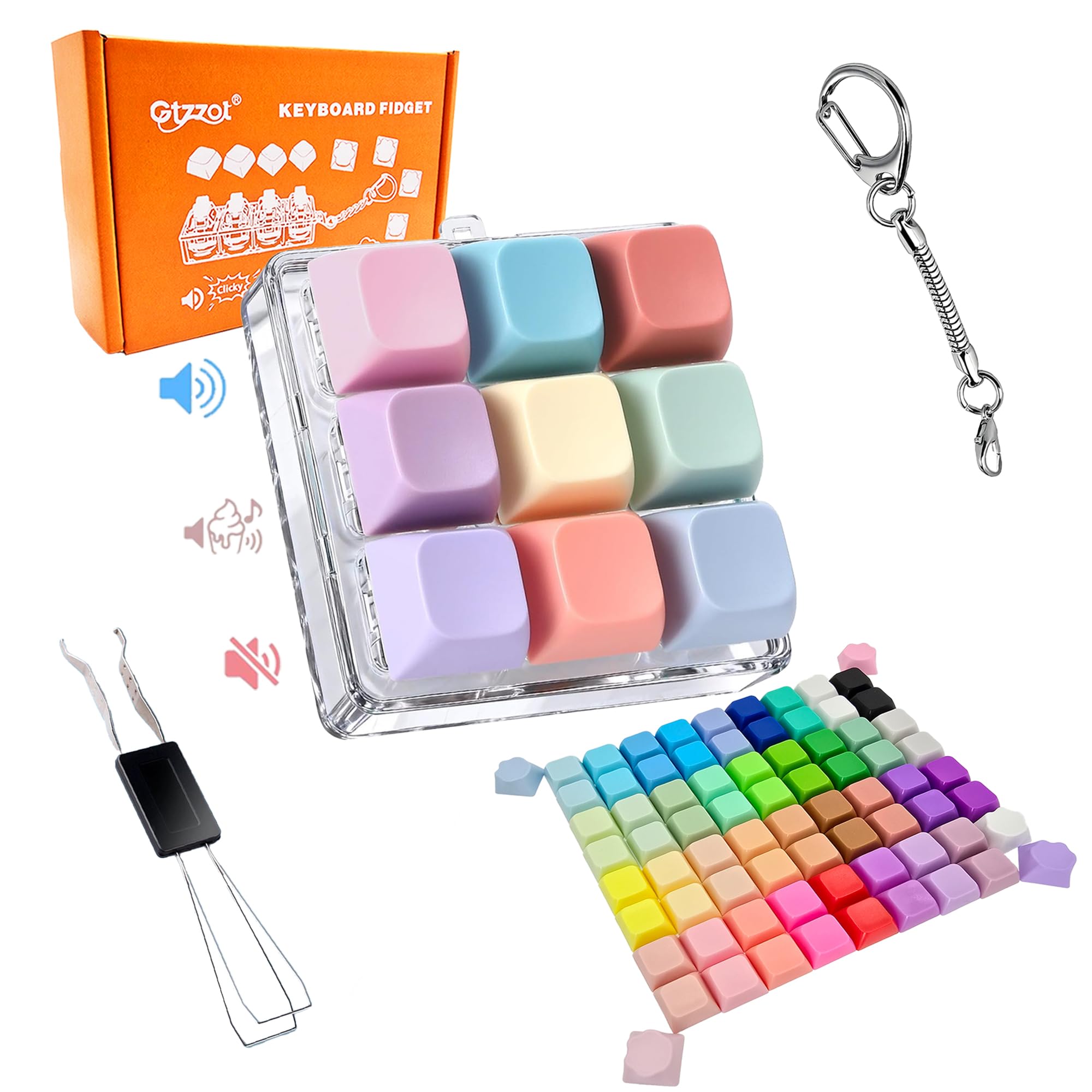 9-in-1 Keyboard Fidget Toy in Gift Box—Clicky, Creamy & Silent Stress Relief Clicker Keychain, 75 Colorful Removable Keycaps with Cat Paw | Quiet Button Fidget for Adults, Calm Anxiety Office Travel