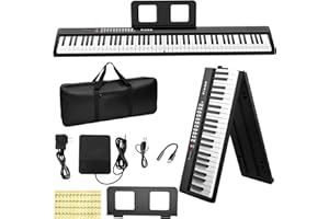 Buinblu Electronic 88 Key Piano Keyboard,Bluetooth Foldable Full Size Semi-Weighted Digital Pianos with Power Adapter,Pedal,Sheet Music Stand,Sticker,Bag,Gift for Beginners,Black