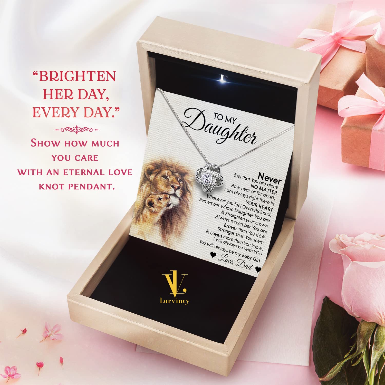 Larvincy To My Daughter Necklace From Dad With Heartfelt Message & Elegant Box, Gifts For Daughter From Father, Beautiful Jewelry Gift From Love Daddy On Graduation, Birthday, Wedding, Christmas