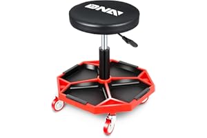 DNA MOTORING TOOLS-00253 Adjustable Height Pneumatic Garage Seat Rolling Mechanic Stool with Tool Tray Storage,300lbs Max Weight Capacity