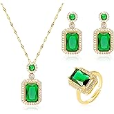 Wovanoo Jewelry Set for Women Rhinestone Open Ring Necklace Earrings Set Cubic Zirconia Bridal Wedding Crystal Jewelry Sets