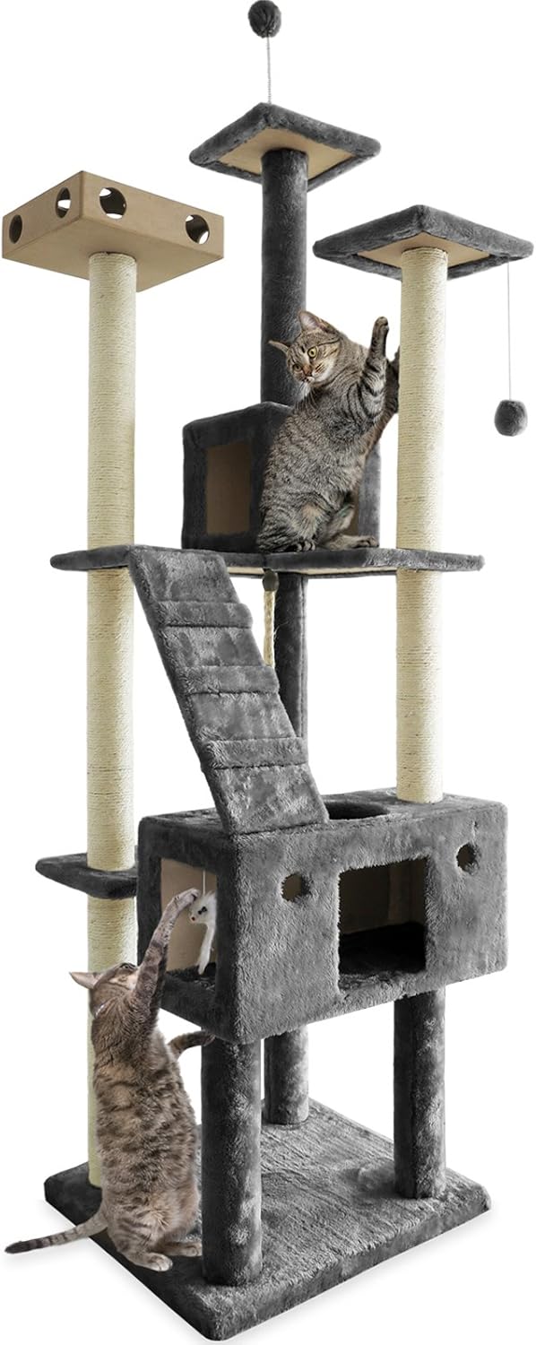 Furhaven Pet Cat Tree - Tiger Tough Cat Tree House Condo Entertainment Playground Furniture for Cats and Kittens, Double Decker Playground, Silver Gray : Pet Supplies