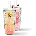 The Crafted Cuisine Glass Tumbler with Straw and Lid 22oz (pack of 2) - Clear Iced Coffee Cup w/Vintage Design, Dishwasher Safe Cups - Versatile Glass Coffee Tumbler for Smoothie Water & More