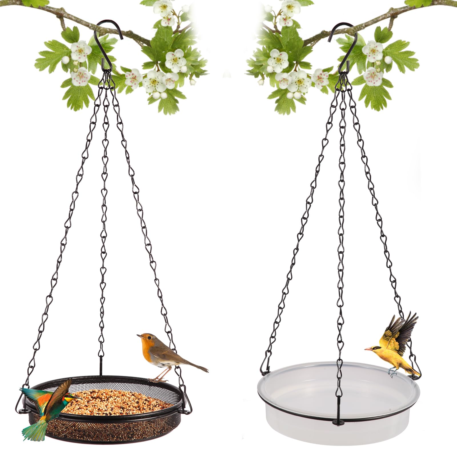 HRAYLTOP 2-in-1 Set Hanging Bird Bath and Feeder for Outdoor, Hanging Bath Tray Perfect for Attracting Bird