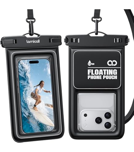 Pelican 2 Pack Marine - IP68 Waterproof Phone Pouch (Regular Size)-Floating Waterproof Phone Case For IPhone 16 Pro Max/ 15 Pro Max/ 14 Pro Max/ 13 - Detachable Lanyard - Black/Hi-Vis Yellow