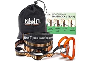 NATURE'S HANGOUT Hammock Straps for Trees with 2 Carabiners - 10 FT Tree Swing Strap - Rope Hammock 2100+ LBS Heavy Duty 32 Loops & No Stretch Camping Hammock Tree Straps - 20 FT Combined Hammock Hanging Kit