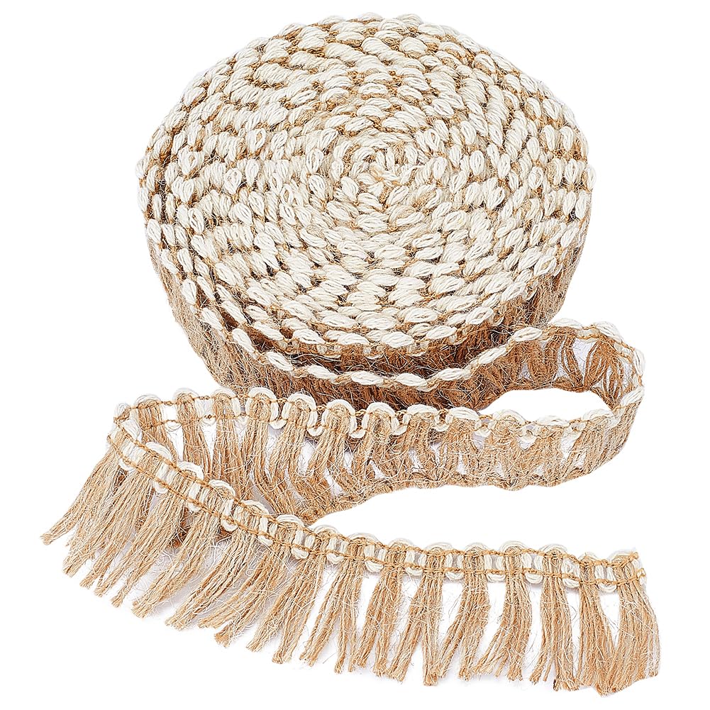 GORGECRAFT 5 Meters Burlap Fringe Tassel Ribbon 1.26" Wide Chainette Jute Lace Trim Fringe Edge Trimmings for Sewing Lampshade Curtain Christmas Home Decoration Garment Accessory DIY Crafts