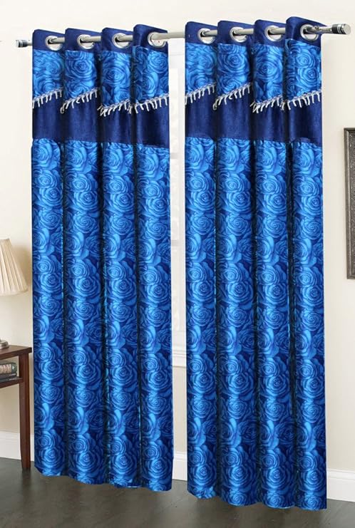 Buy Homefab India Designer Rose Blue Window Curtain 6 Ft 1 Pc