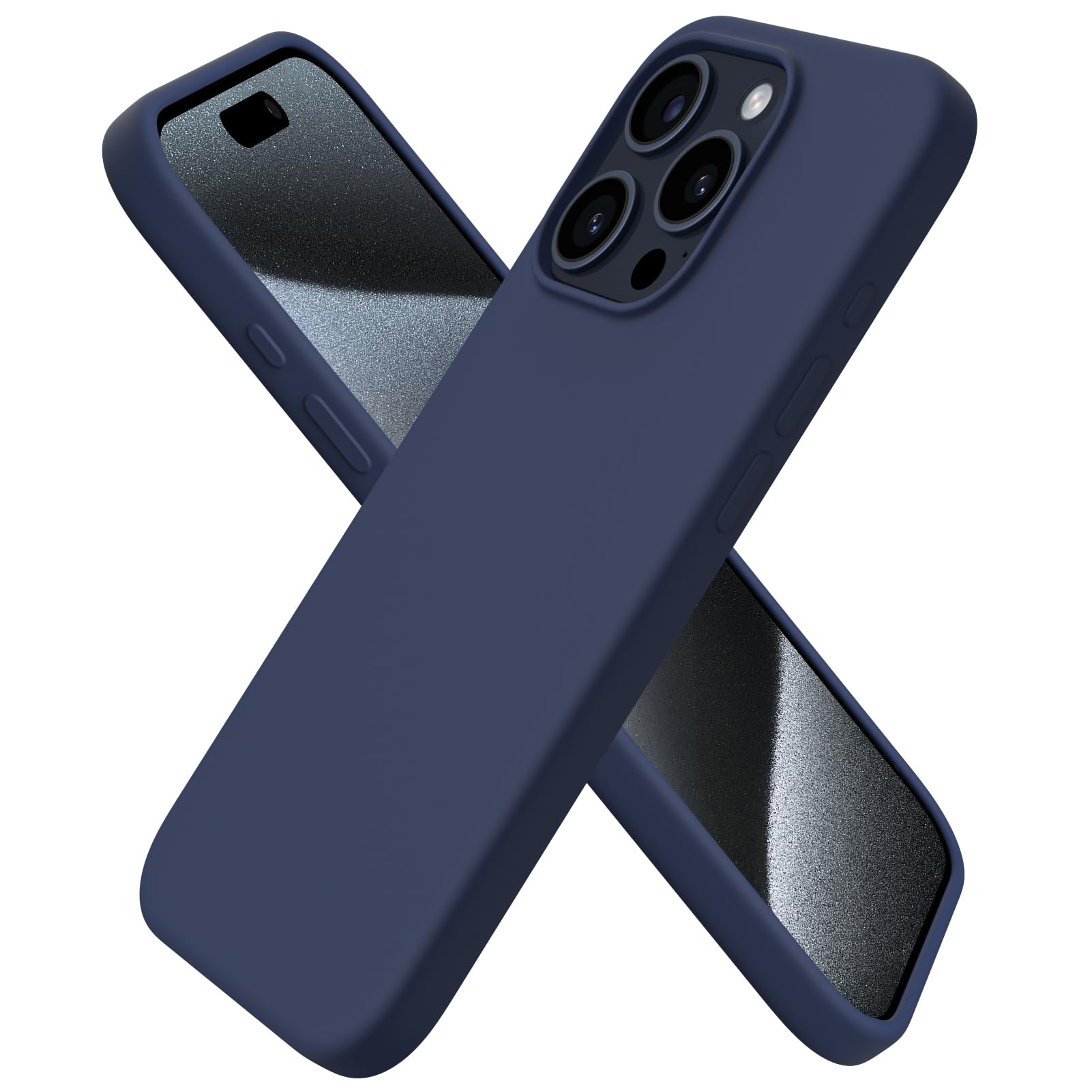 Photo 1 of ORNARTO Compatible with iPhone 15 Pro Case 6.1", Liquid Silicone 3 Layers Full Covered Soft Gel Rubber Cover, Shockproof Protective Slim Phone Case with Anti-Scratch Microfiber Lining-Dark Blue