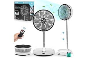 CooCoCo 12” Portable Rechargeable Fan Oscillating Pedestal Fan with Remote, Standing Fan Foldable Fan, Dual Blades, 8H Timer, 8 Speeds Adjustable for Travel, Bedroom, Dorm, White