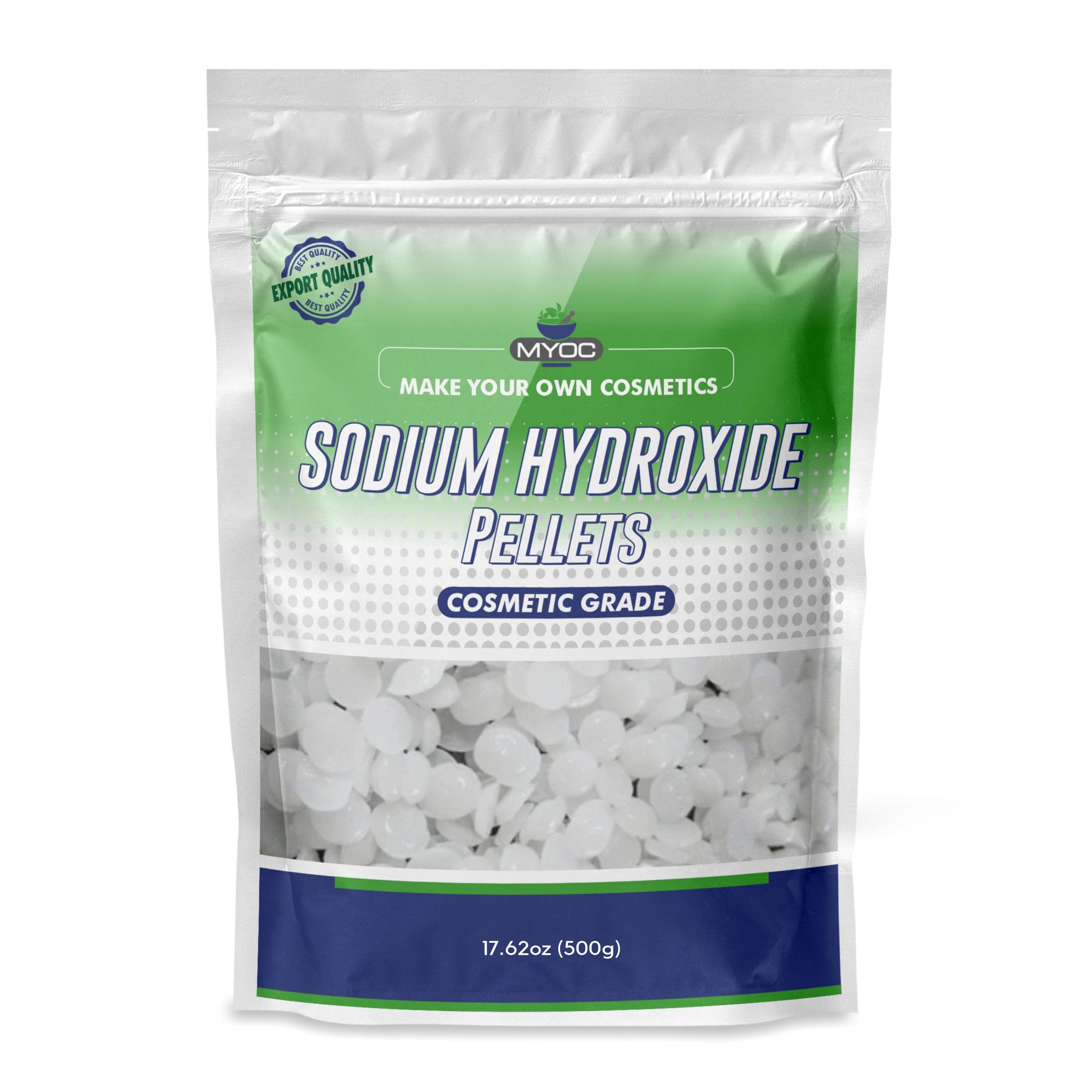 MYOC Sodium Hydroxide Pellets – Cosmetic Grade Lye for Soap Making & DIY Formulations – 17.67oz (500g)