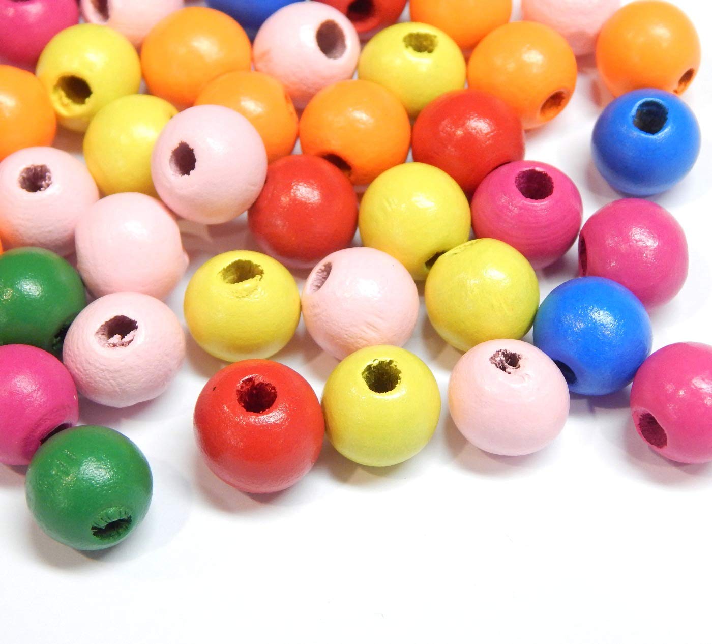 Wooden Beads 6/8/10/12/14/16/18/20 mm Mixed Colours Colourful Wooden Balls for Threading Craft Wood with 2~4 mm Hole Spacer Beads (16 mm Pack of 50)