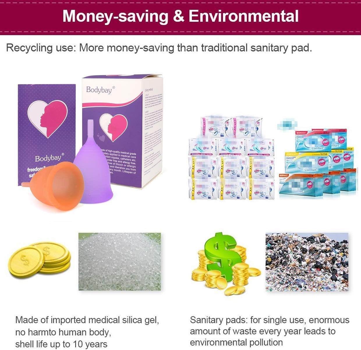 Bodybay Menstrual Cup，Set of 2 Periods Kit with FDA Registered，Best Feminine Alternative Protection to Tampons and Cloth Sanitary Napkins (Large): Health & Personal Care