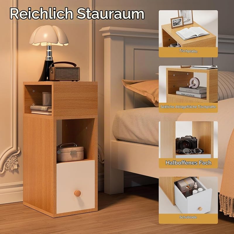 Nachttisch 2er Set, Schmal Beistelltisch,Natürliche WNS006N-2 — Foto 7 von 8