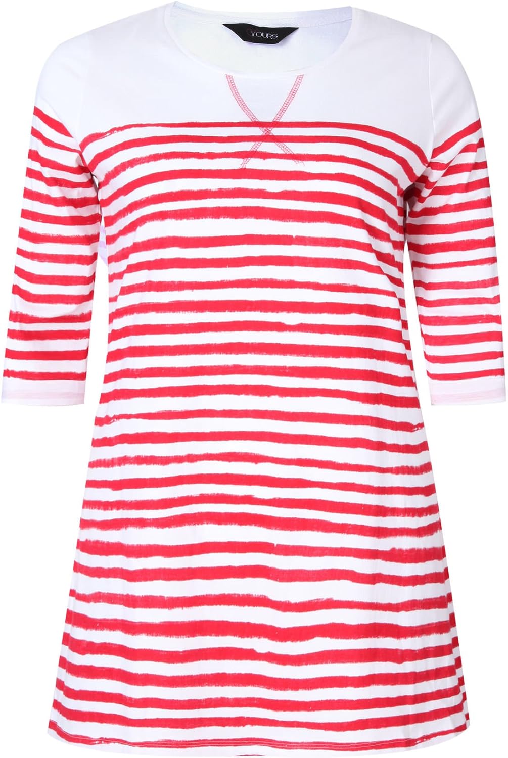 Yoursclothing Plus Size Womens Stripe T-shirt With 3/4 Length Sleeves Size 30-32 White: Amazon 