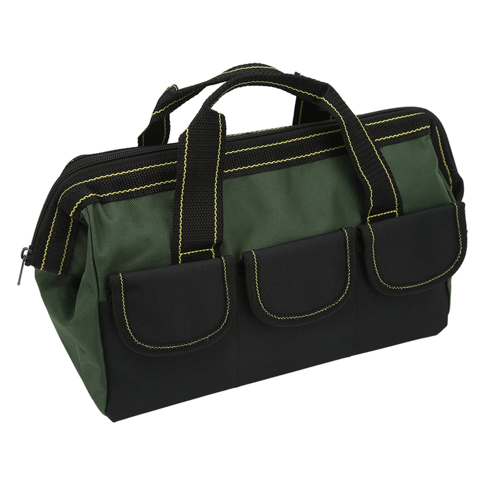 Heavy Duty with Waterproof Molded Base Large Tool Bag, 16in Top Wide Mouth Tool Bag, Multi Functional Large Capacity Portable Handheld Tool Tote Bag for Organizer Storage (OD Green)