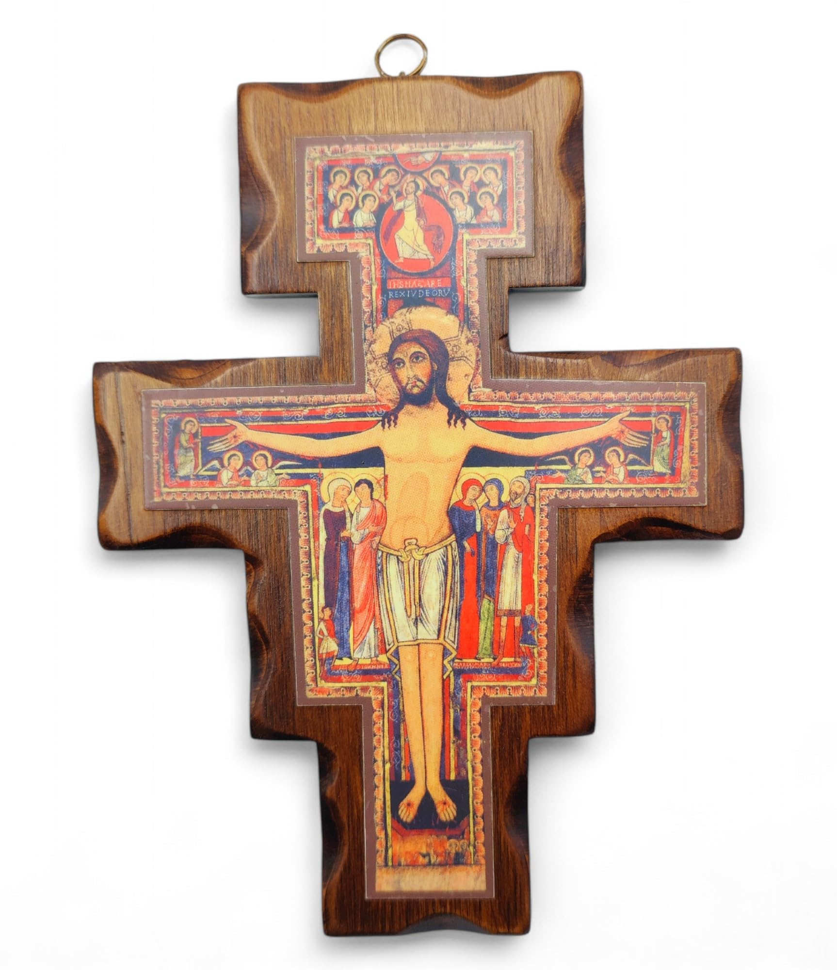 La Balestra San Damiano Wood Crucifix - Wall Mounted - 19 X 14 - Religious Wall Art - Cross Wall Plaque - Living Room