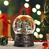 100mm Christmas Snow Globe with Music and Water Feature Christmas Lantern Decorations Snow Village with Large Christmas Tree Dual Power Supply Mode: USB and Battery Powered
