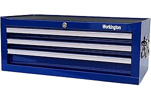 Workington Industrial 3 Drawers Portable Metal Intermediate Box, 26" Middle Tool Chest Cabinet with Ball Bearing Drawer Slides, Steel Tool Storage Box Organizer 4009 Blue