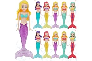 HEYTIMI 10 Pack Colorful Mermaid Diving Toys Underwater Sinking Pool Toys for Toddlers Kids Girls Ages 3-12, Summer and Spring Fun Bath & Swimming Pool Games, Non-Repeating Styles (White)