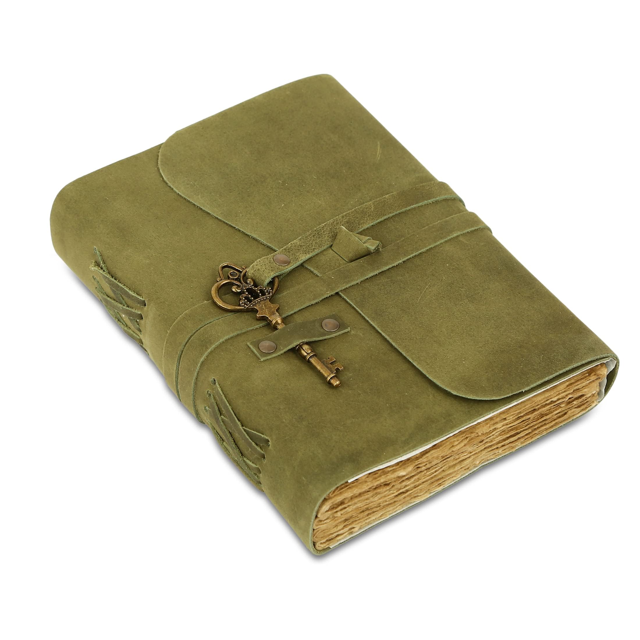 Leather Journal with lined Deckle Edge Paper 8x6 inch Vintage Key/Handmade Writing Notebook Diary/Bound Daily Notepad for Men & Women Medium, Sketch/Writing pad, for Artists
