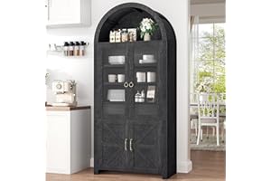 XAWXAW 71" Tall Arched Kitchen Pantry Cabinet, Tall Storage Cabinet with Tempered Glass Doors and Adjustable Shelves, Versatile Pantry Cabinets for Kitchen Storage, Living Room, Bathroom, Black